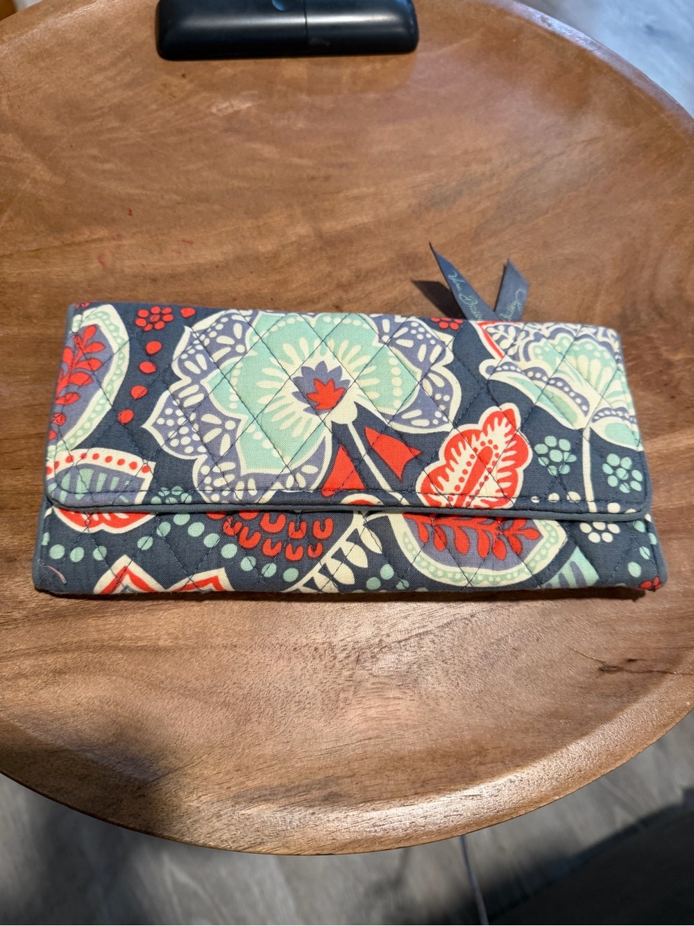 Vera Bradley Quilted Floral Card Holder with Aqua and Red Accents